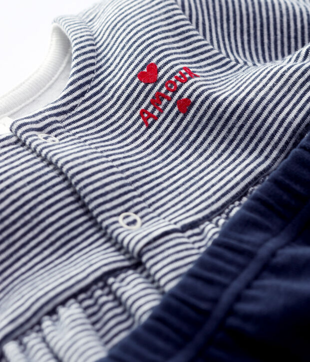 Babies' Stripy Organic Cotton Tube Knit Dress/Leggings blue/white